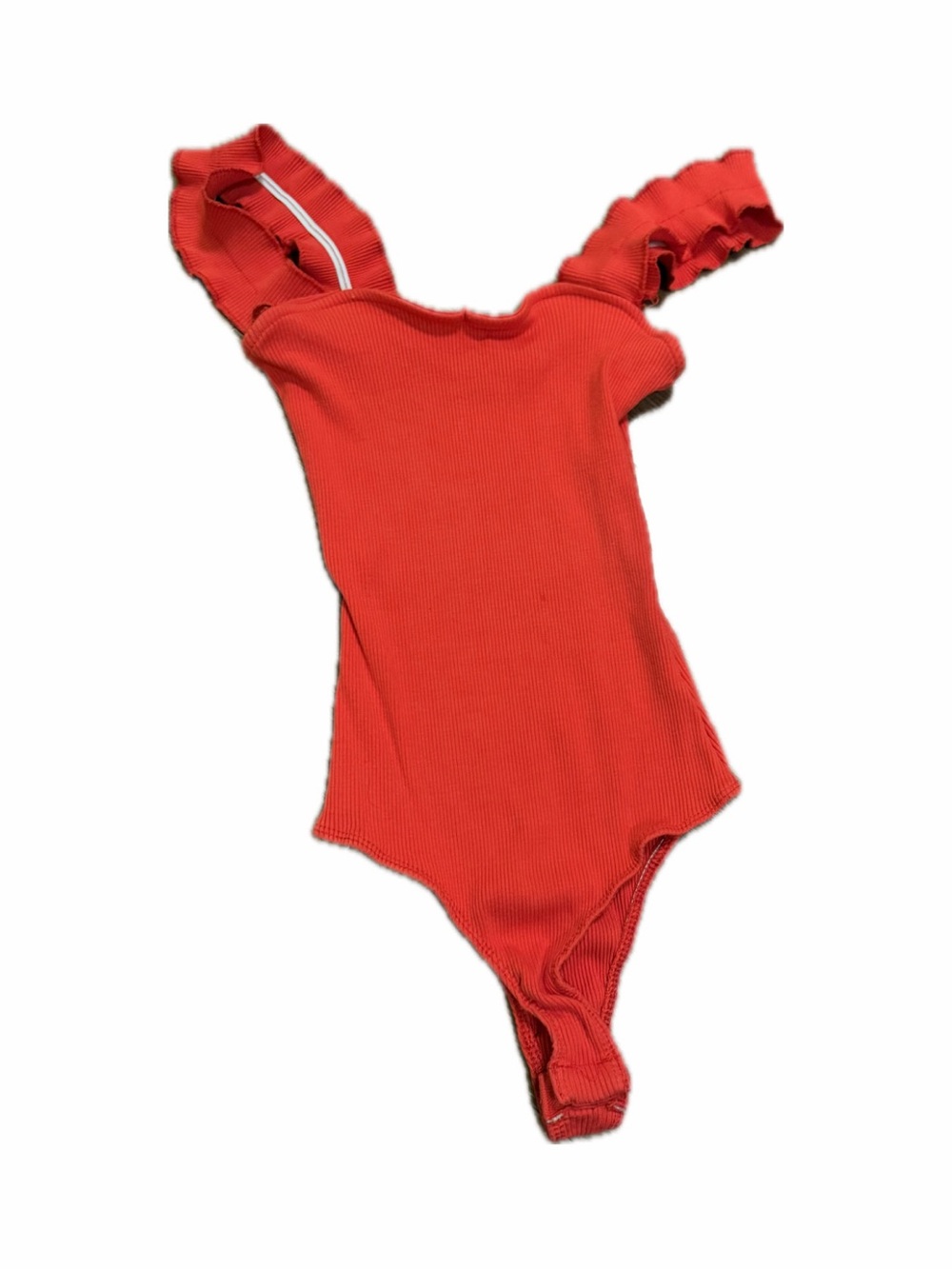 Blue Rain X Francesca's Red Ruffle Strap Ribbed Bodysuit